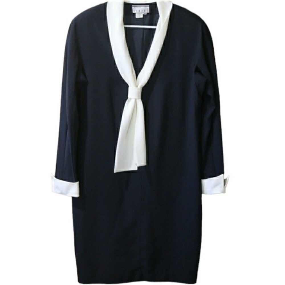 Ann Tjian For Kenar Vintage Black & White Pussycat Bow Dress 80s Shift Dress 14